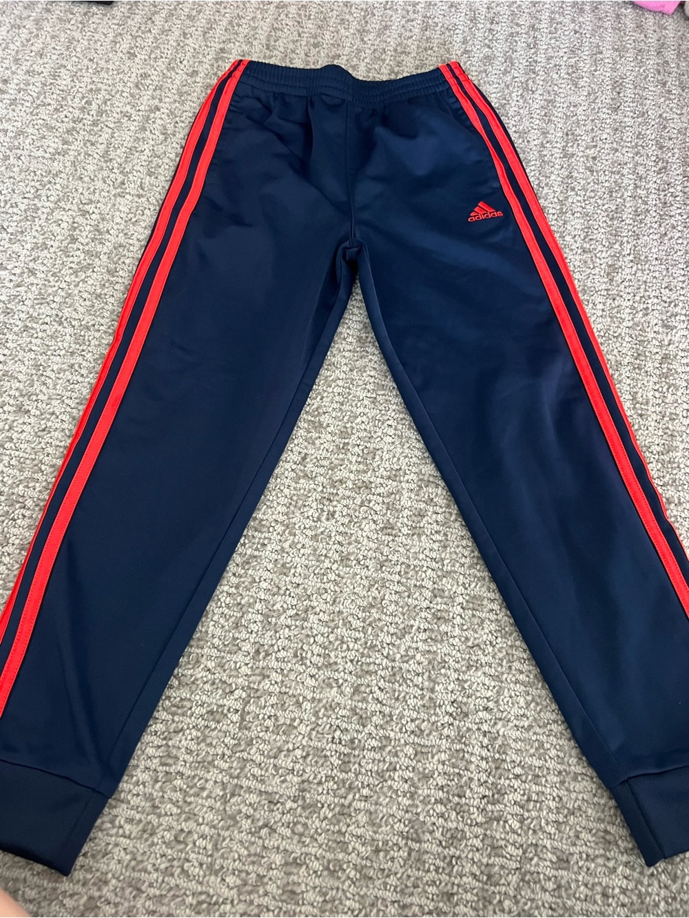 adidas Navy Track Pants with Red Side Stripes